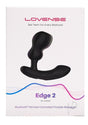 Lovense Edge 2 Silicone Prostate Massager Black packaging display with product features highlighted.