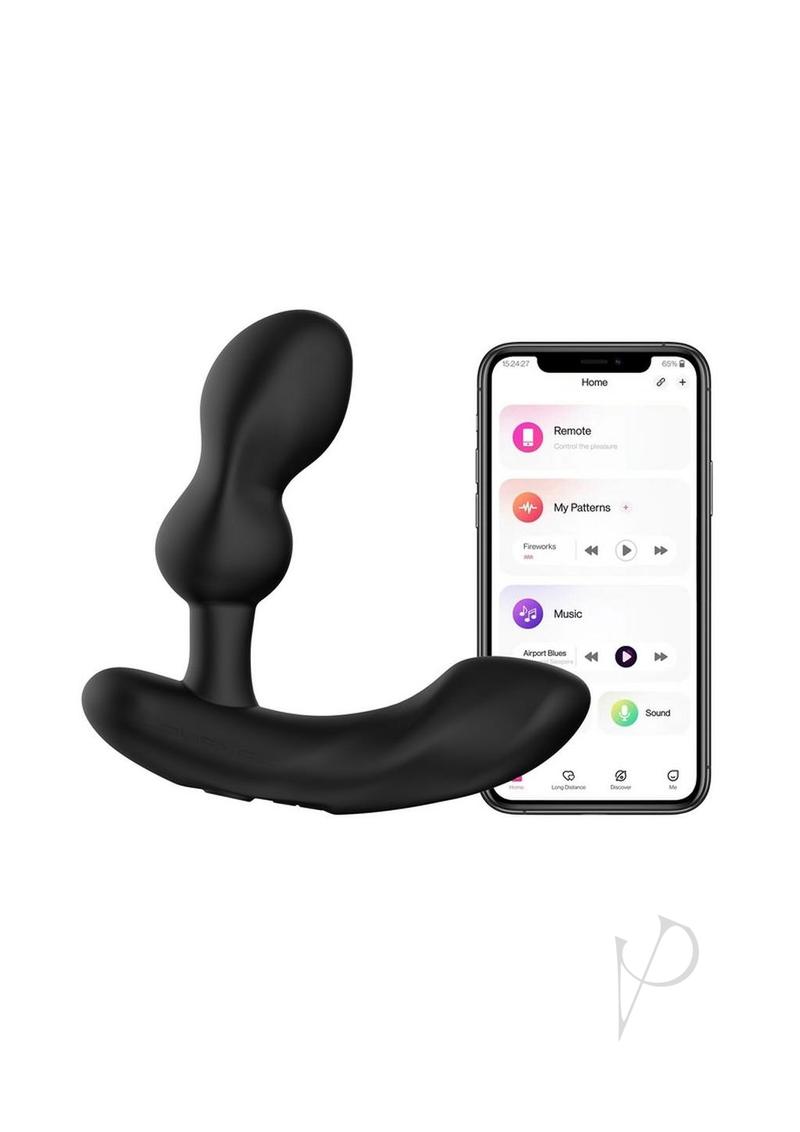 Lovense Edge 2 Silicone Prostate Massager Black with smartphone app for remote control and customization.