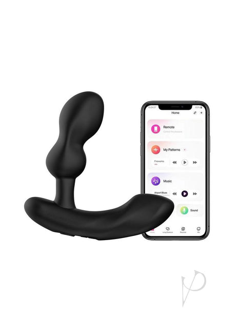 Lovense Edge 2 Silicone Prostate Massager Black with smartphone app for remote control and customization.