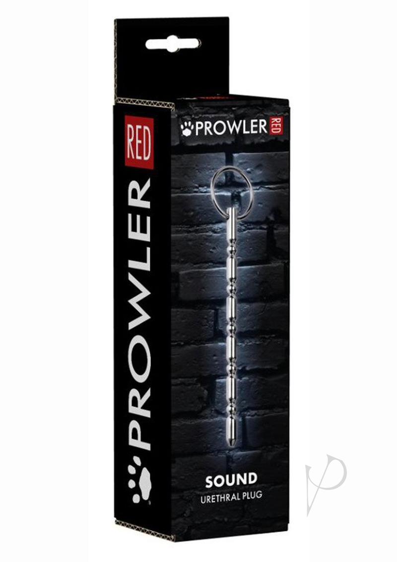 Prowler RED Stainless Steel Sounding Plug packaging showcasing its unique design for urethral stimulation.