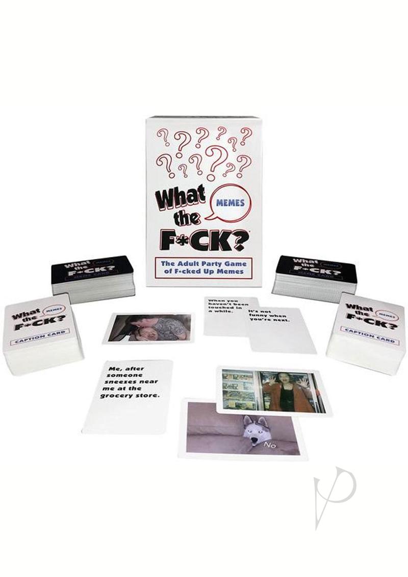 What the F*ck Memes Adult Party Card Game packaging and cards laid out for fun gameplay.