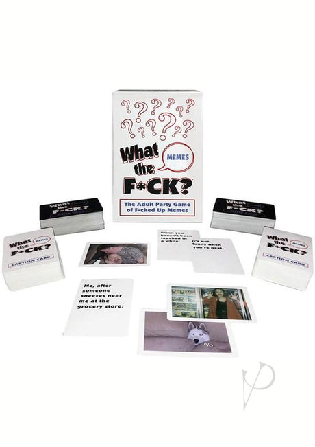 What the F*ck Memes Adult Party Card Game packaging and cards laid out for fun gameplay.