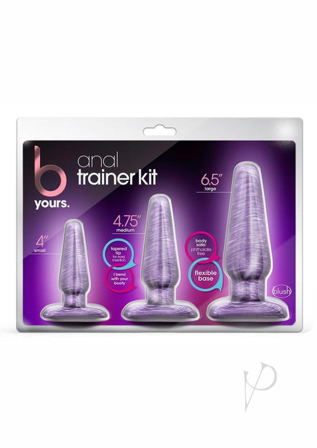 B Yours Anal Trainer Kit Purple Swirl three-piece flexible plug set in packaging.