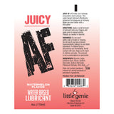 Juicy AF Watermelon Water Based Lubricant 2 Oz product label with watermelon flavor details and usage instructions.