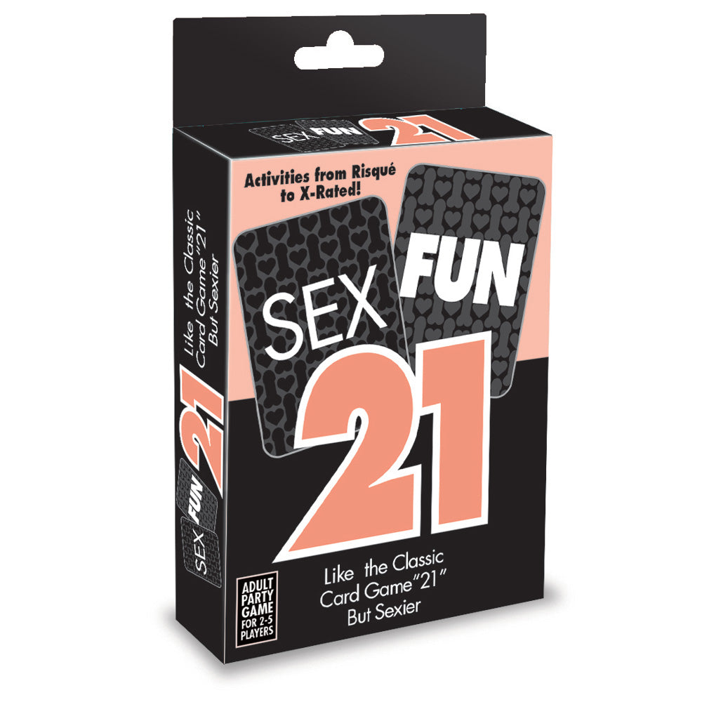 Sex Fun 21 Blackjack Adult Card Game box featuring flirty design and instructions for playful activities.