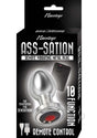 Ass-Sation Vibrating Metal Anal Plug with Remote Silver box packaging featuring 10 functions and remote control.