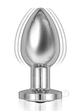 Ass-Sation Vibrating Metal Anal Plug with Remote Silver, polished metal plug for smooth exploration and pleasure.