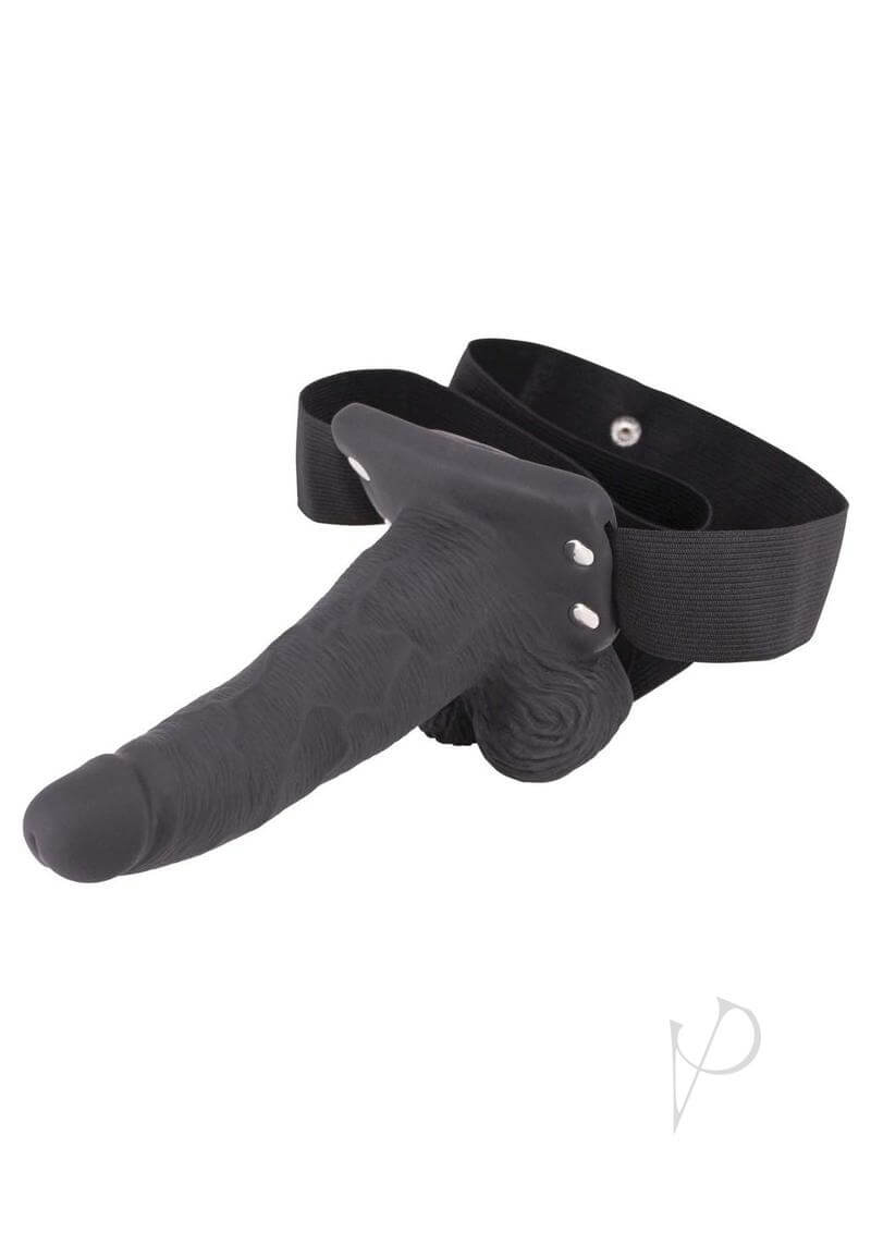 Erection Assistant Hollow Vibrating Strap-On 6 inch Black with jock-style harness for enhanced pleasure.