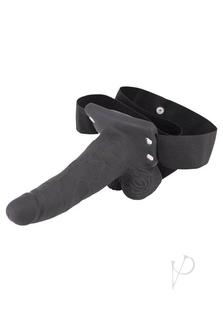 Erection Assistant Hollow Vibrating Strap-On 6 inch Black with jock-style harness for enhanced pleasure.