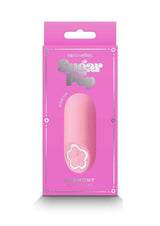 Sugar Pop Harmony Rechargeable Silicone Mini Vibrator Pink packaging with floral design and vibrant pink color.