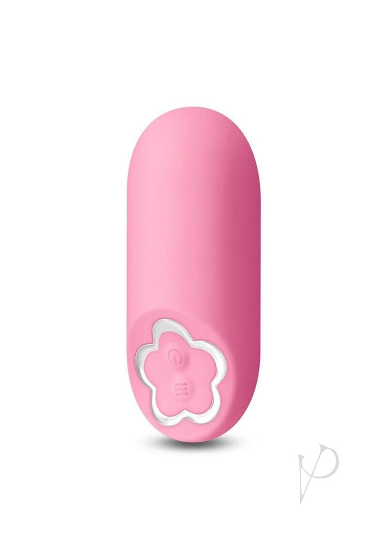 Sugar Pop Harmony Rechargeable Silicone Mini Vibrator Pink in a sleek design with a flower-shaped button.