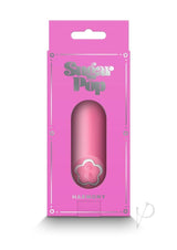 Sugar Pop Harmony Rechargeable Silicone Mini Vibrator Pink in pink packaging with flower logo and sleek design.