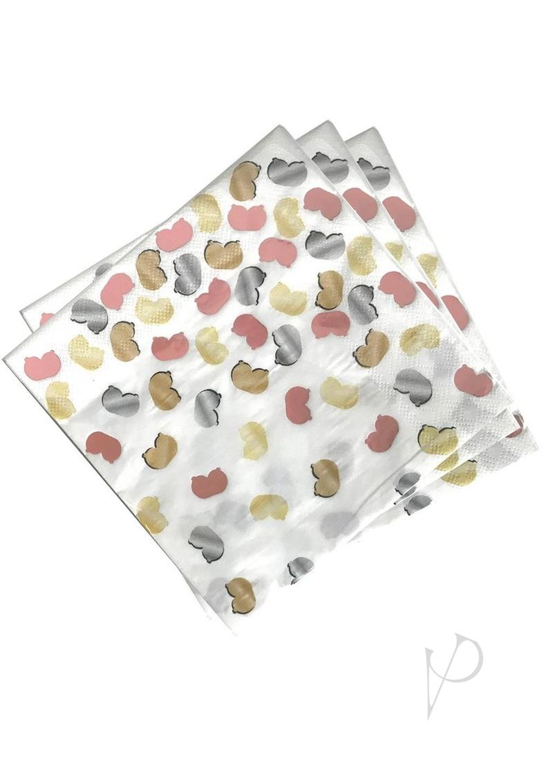 Glitterati Boobie Party Napkins 8 per Pack Multicolor with playful boobie prints in shimmering colors.