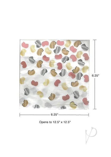 Glitterati Boobie Party Napkins 8 per Pack Multicolor with playful designs in rose gold, gold, silver, and bronze.