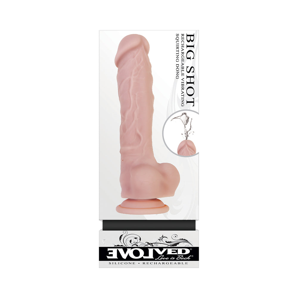 Evolved Big Shot Rechargeable Vibrating 8 inches Silicone Squirting Dildo Beige