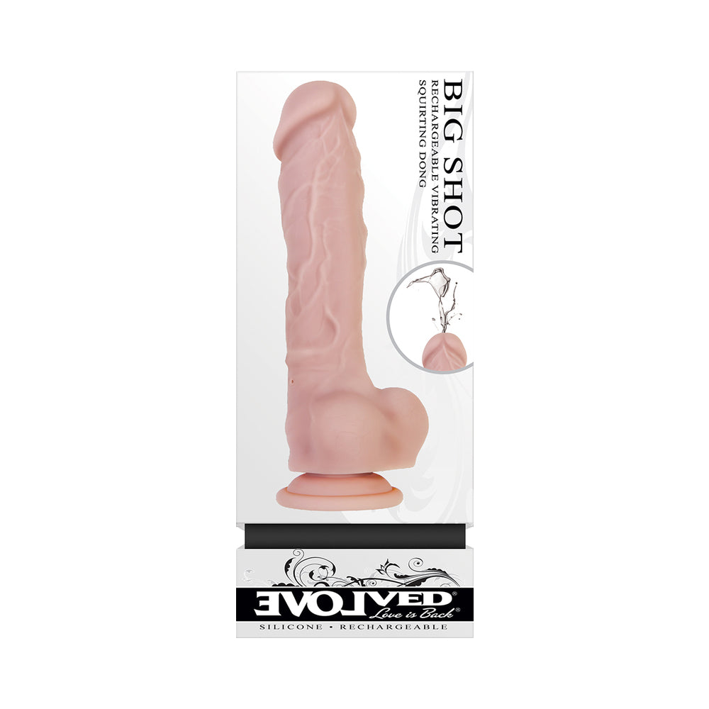 Evolved Big Shot Rechargeable Vibrating 8 inches Silicone Squirting Dildo Beige