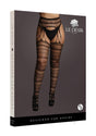 Le Desir Suspender Striped Pantyhose Queen Black displayed on a model, highlighting bold stripes and a flattering fit.