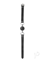 Ouch Solid Ball Gag with Bonded Leather Straps Black displayed against a neutral background.