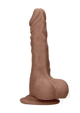 RealRock Skin Realistic Dildo with Balls 9 inch Caramel side view showcasing lifelike design and texture.