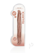 RealRock Skin Realistic Double Dildo 14 inch Caramel packaging with warm caramel color and realistic detail.