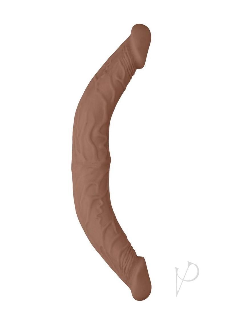 RealRock Skin Realistic Double Dildo 14 inch Caramel displayed in lifelike design and warm caramel color.