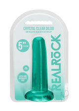 RealRock Crystal Clear Dildo with Suction Cup 5.3 inch in packaging, showcasing its see-through design and suction base.
