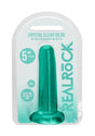 RealRock Crystal Clear Dildo with Suction Cup 5.3 inch in packaging, showcasing its see-through design and suction base.
