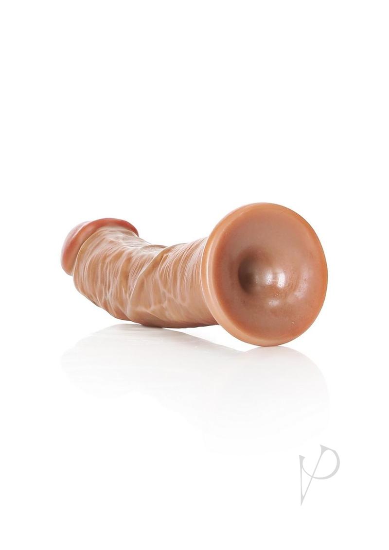 RealRock Curved Realistic Dildo Suction Cup 6 inch Caramel with lifelike design and detailed veins for pleasure.