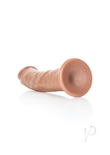 RealRock Curved Realistic Dildo Suction Cup 8 inch Caramel shown against a white background.