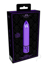 Royal Gems Glamour Rechargeable Bullet Purple packaging showcasing its sleek design and features.