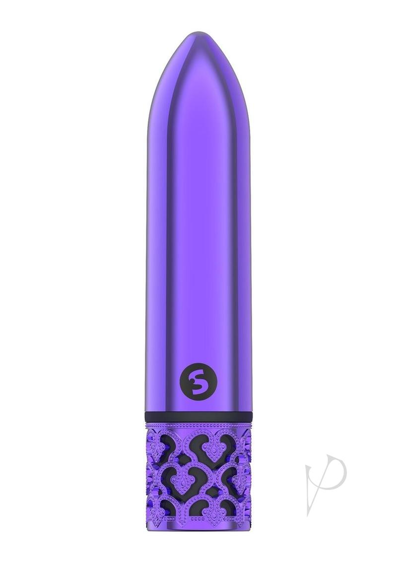 Royal Gems Glamour Rechargeable Bullet Purple sleek design with elegant metal finish for luxurious buzzing.