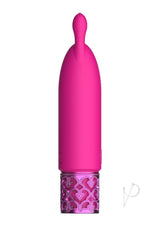 Royal Gems Twinkle Silicone Rechargeable Bullet Pink on a white background, showcasing its elegant design and powerful motor.