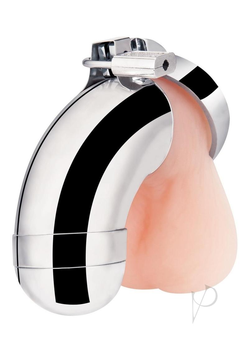 Total Submission Cage Stainless Steel close-up showing sturdy metal design and locking mechanism for chastity play.