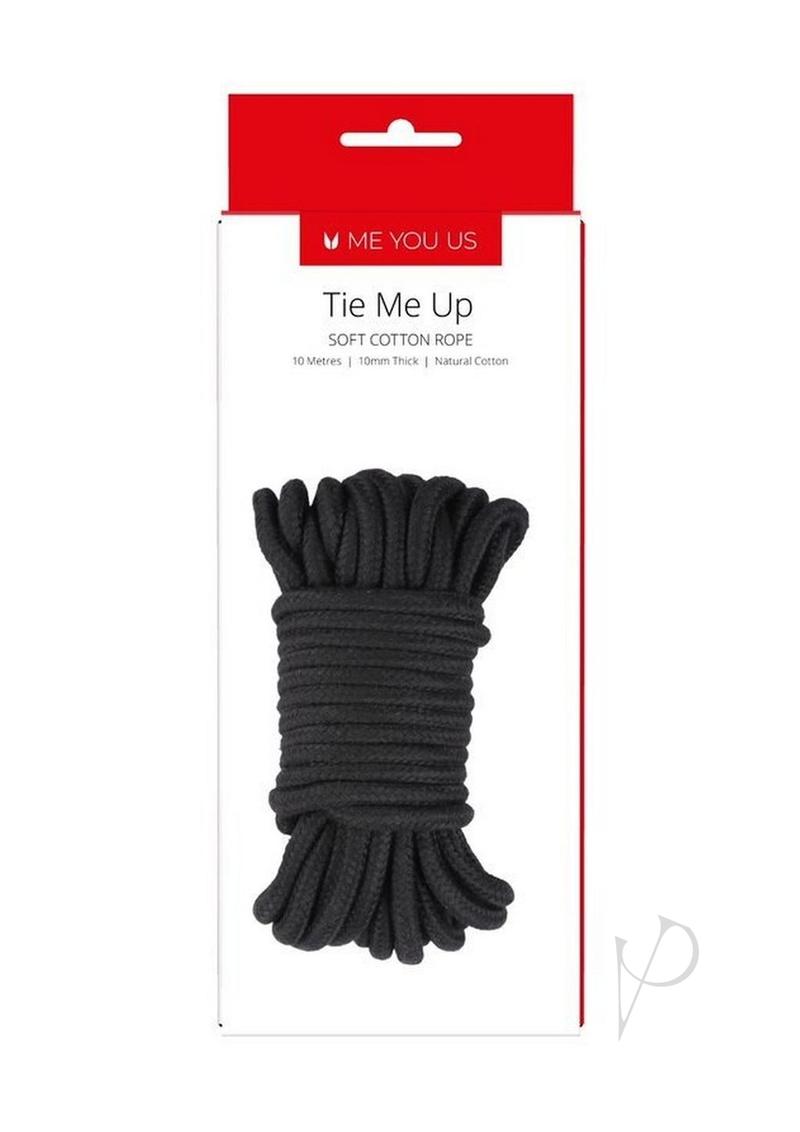 Me You Us Tie Me Up Rope 10 Meter Cotton Black packaged with information about its features.