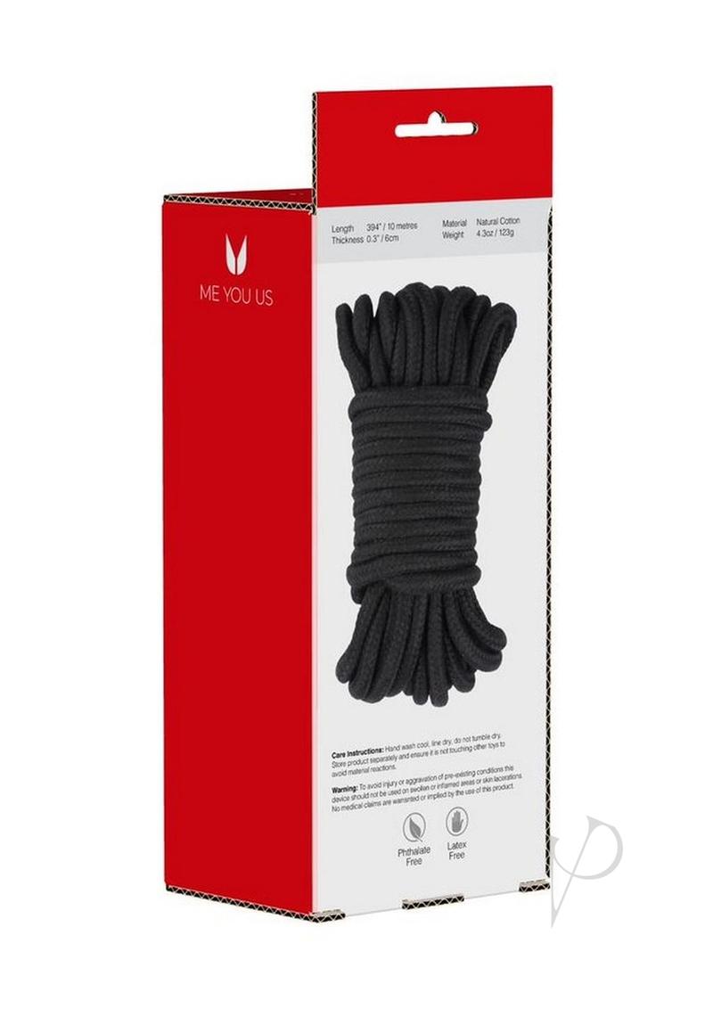 Me You Us Tie Me Up Rope 10 Meter Cotton Black packaging with care instructions and specifications.