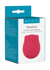 Me You Us Rosebud Silicone Sucking Vibrator Pink packaging featuring a rosebud-shaped toy description.