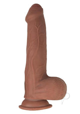 Realcocks Dual Layered Uncut Slider Dildo 9 inch Caramel displayed prominently against a white background.