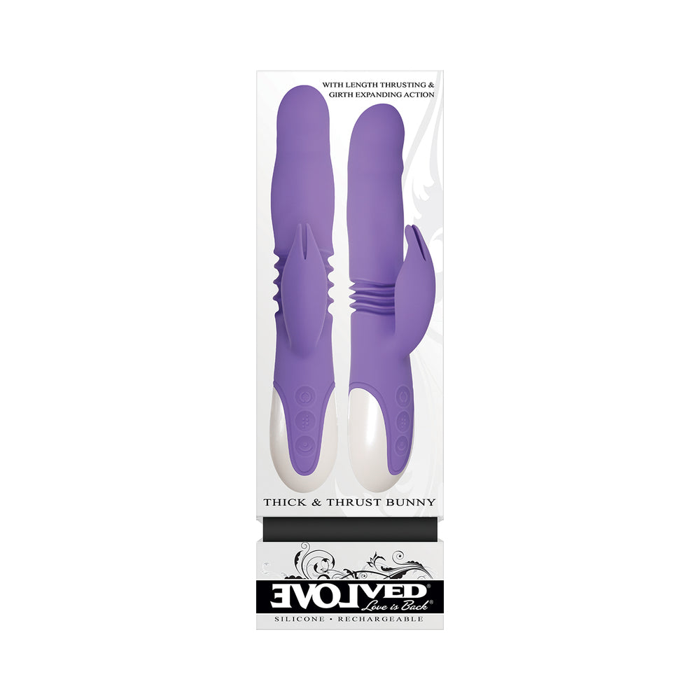 Evolved Thick & Thrust Bunny Rechargeable Thrusting Silicone Rabbit Vibrator Purple