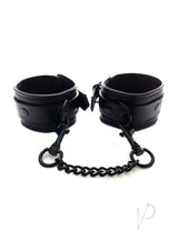 Rouge Leather Wrist Cuffs Black - genuine leather cuffs chain for bondage and restraint.