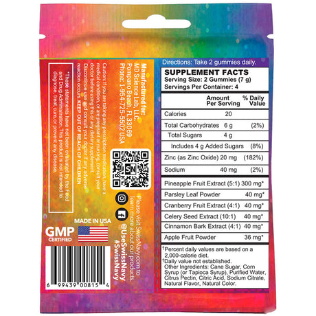 Yummy Cummy Gummy Fruit Flavored Gummies 50 Count nutritional supplement facts label