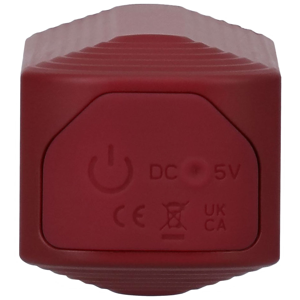 This Product Sucks Sucking Clitoral Stimulator Red showing the power button and specifications on a red device.