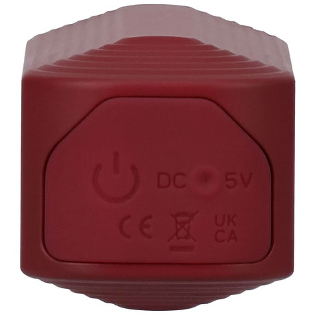 This Product Sucks Sucking Clitoral Stimulator Red showing the power button and specifications on a red device.