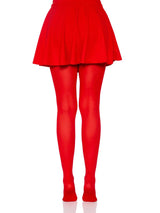 Leg Avenue Ari Nylon Tights One Size Red showcased with a short red skirt for a bold fashion statement.