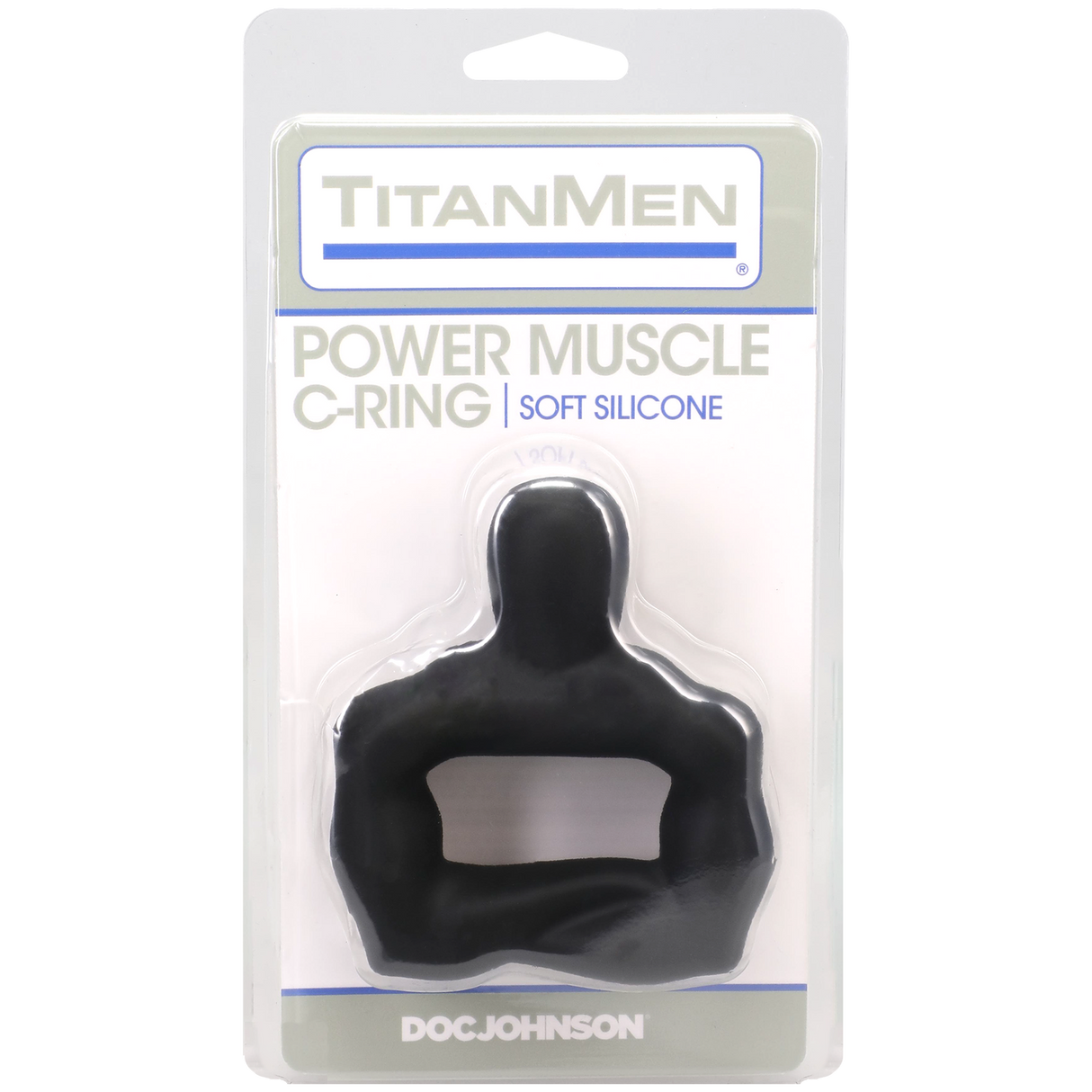 Titanmen Power Muscle Cock Ring 42mm Black packaging displaying the thick, sculpted design for enhanced performance.