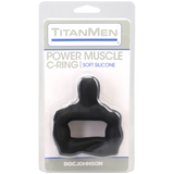 Titanmen Power Muscle Cock Ring 42mm Black packaging displaying the thick, sculpted design for enhanced performance.