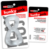 Oxballs Boomerang Double-Ring Cockring & Nut-Tugger Clear Steam packaged design featuring a soft rubbery multi-play cockring.