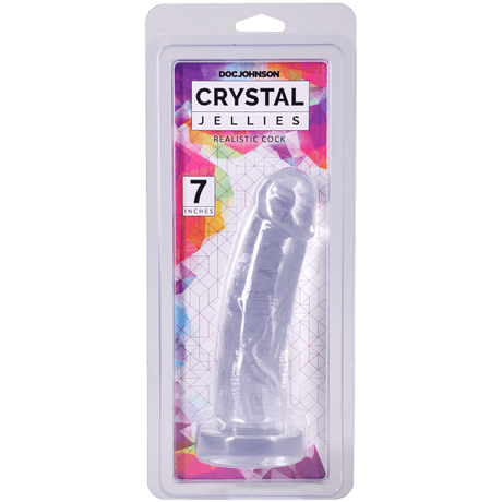 Crystal Jellies Realistic Cock 7 Inches Clear packaging featuring a transparent and textured design.