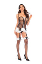 Mapale Maid Fishnet Bodysuit One Size Black White with lace-up detail and bows, perfect for playful roleplay.