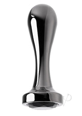 Gender X Black Pearl Aluminum Anal Plug Smoke with a sleek gunmetal finish and sparkling black gem base.