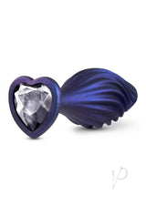 Anal Adventures Matrix Swirling Silicone Plug Sapphire Blue with heart design and sparkling jewel.